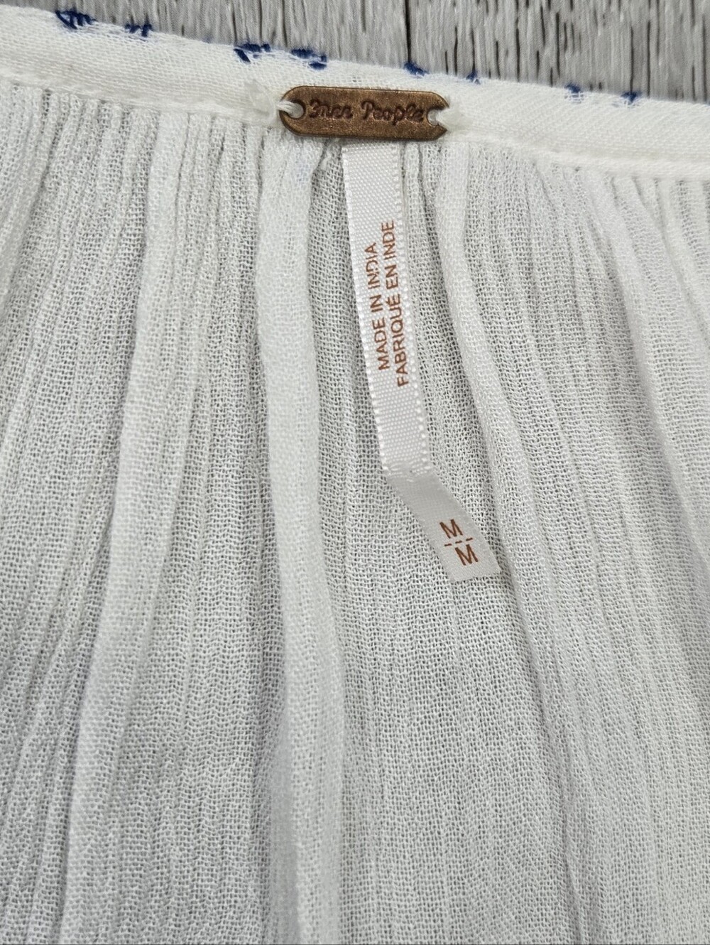 Free People Wild Horses Embroidered Mini Dress Medium White Blue Boho - Picture 6 of 15